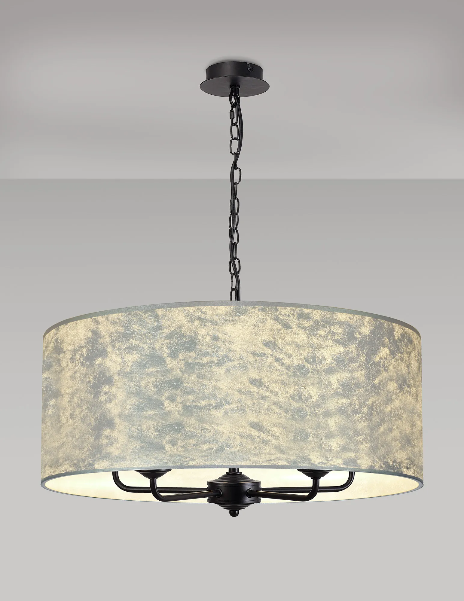 Banyan 60cm 5 Light Pendant Matt Black; Silver Leaf DK1052  Deco Banyan MB SL